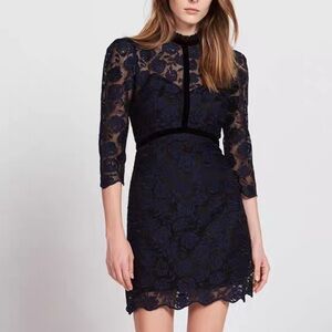 Sandro Navy Blue Rose Embroidered Lace Mini Dress Size 1 (US S)